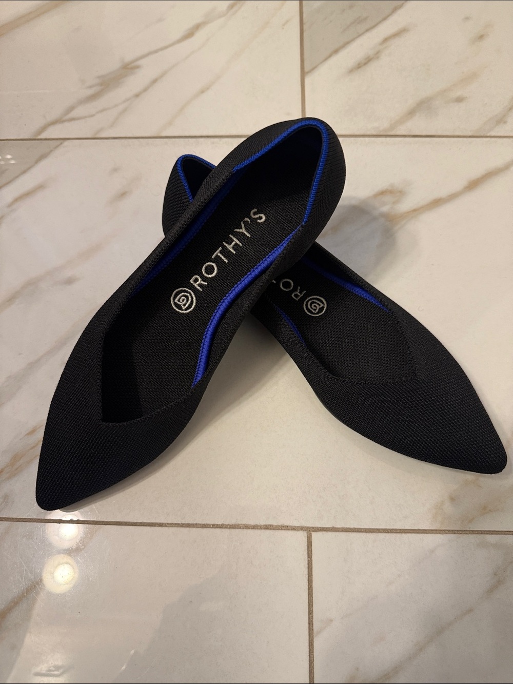 Rothy's Black Pointed Toe Flats ( V shape-at toes)